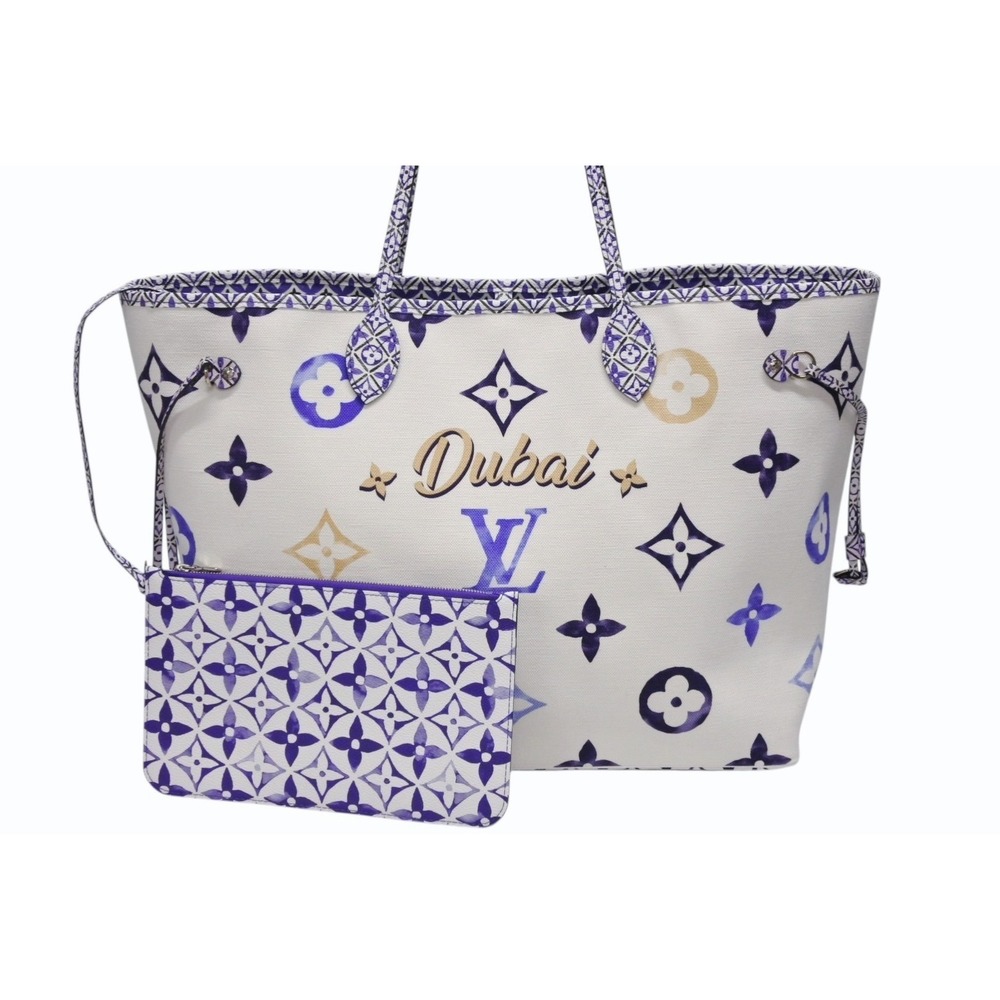 Louis Vuitton Bag Limited Edition Neverfull Blue Canvas Tote Dubai Monogram